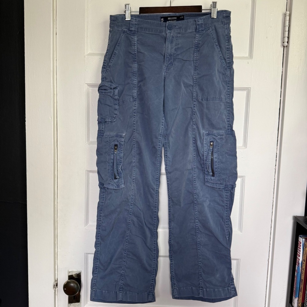 Hollister Low Rise Baggy Cargo Pants Blue Wide Leg Y2K Utility 4R W27R